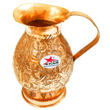 Copper Water Jug, Handcrafted Design On Its Surface, Drinkware.