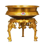 Brass Urli Bowl With Brass Chowki, Handcrafted Brass Utensils