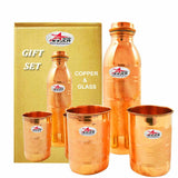 Copper Water Bottle with Leak Proof Threaded Cap and 2 Glasses, Drinkware.