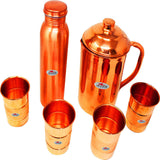 Copper Jug with 1 Water Bottle and 4 Water Glasses, Copper Gift Set
