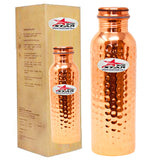 Copper Water Bottle with Leak Proof Threaded Cap, Hammered Design Drinkware, Capacity 1 Liter