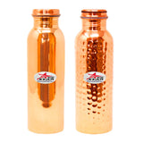 Pure Copper Bottle, Hammered and Glossy Copper Water Bottle - 1 Liter