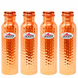 Copper Water Bottle, Hammered Design Drinkware, Capacity - 1 Liter ( Set of 4).