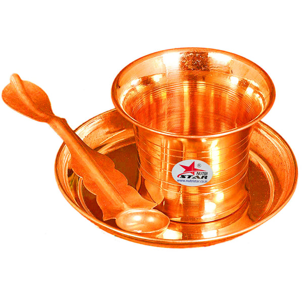 Nutristar Pure Copper Panchapatra, Copper Plate, and Achmani Pali Set.