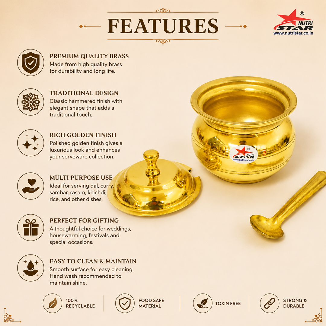 Brass Ghee Pot with Lid and Spoon
