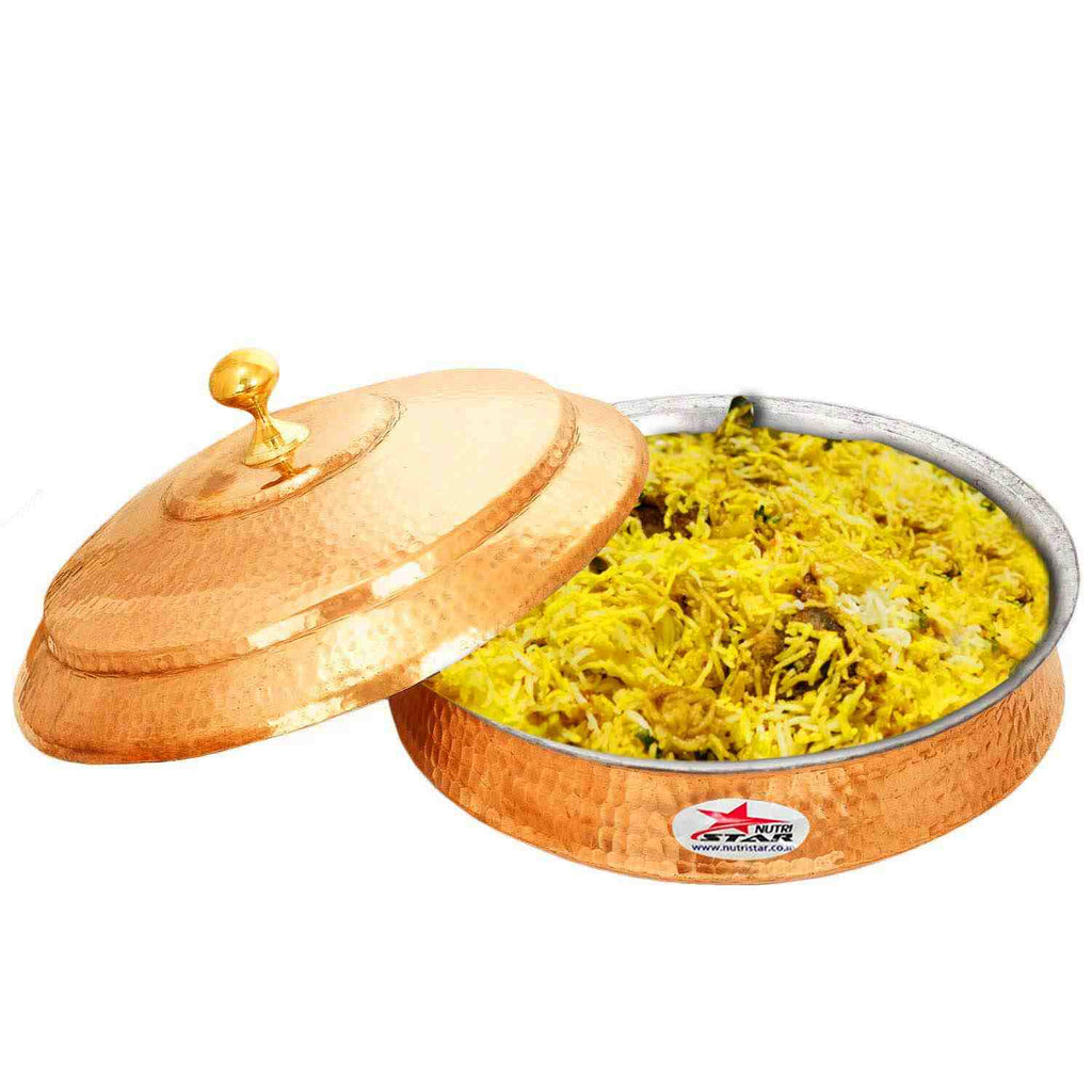 Biryani Handi, Cooking Handi for Hyderabadi Dum Biryani with Lid, Kalai (Tin Lined Coating), Copper Induction Base Cookware.