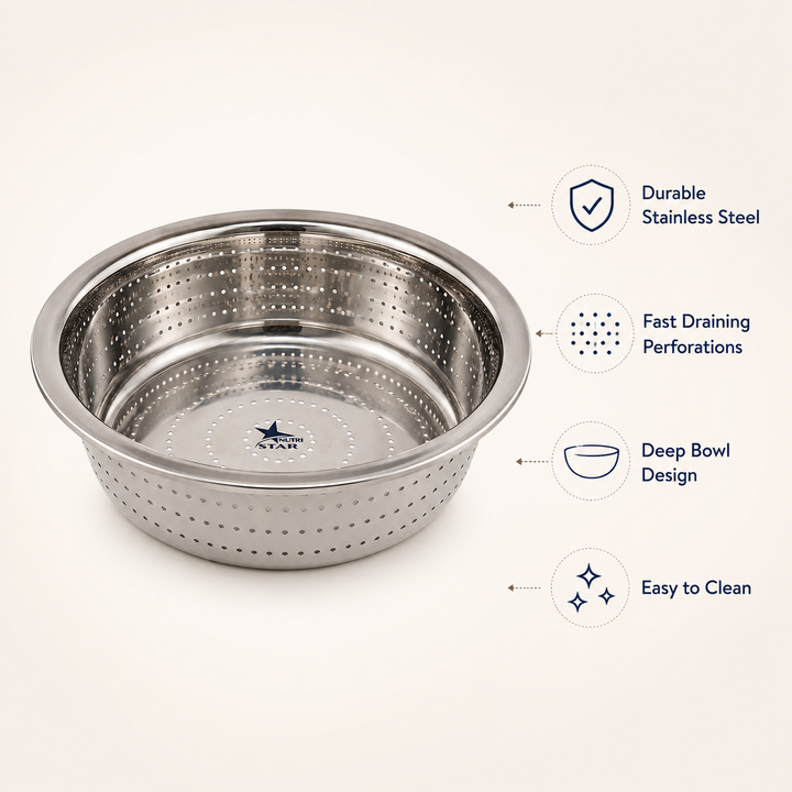 Stainless Steel Strainer/Channi/Bowl, Diameter 12 Inches.