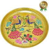Pure Brass Plate for Puja engraved Printed Peacock Design Inside (Set of 12)