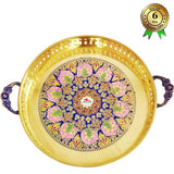 Brass Tray/Plate with Meenakri Work, Serveware for Special Occasions, Diameter - 10 Inches, Colour - Golden, Set of 6.