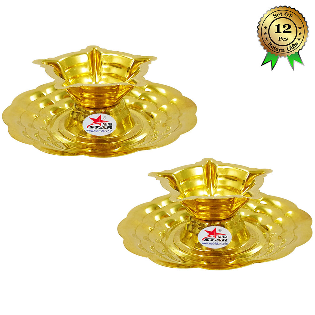 Brass Diya Plate, Oil Lamp Plate Gift Item (Set of 12)