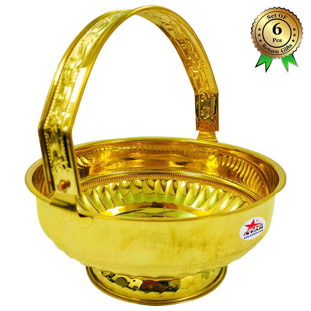 Gift Basket Brass Flower Basket, Phool Butti, Gift Item (Set of 6)