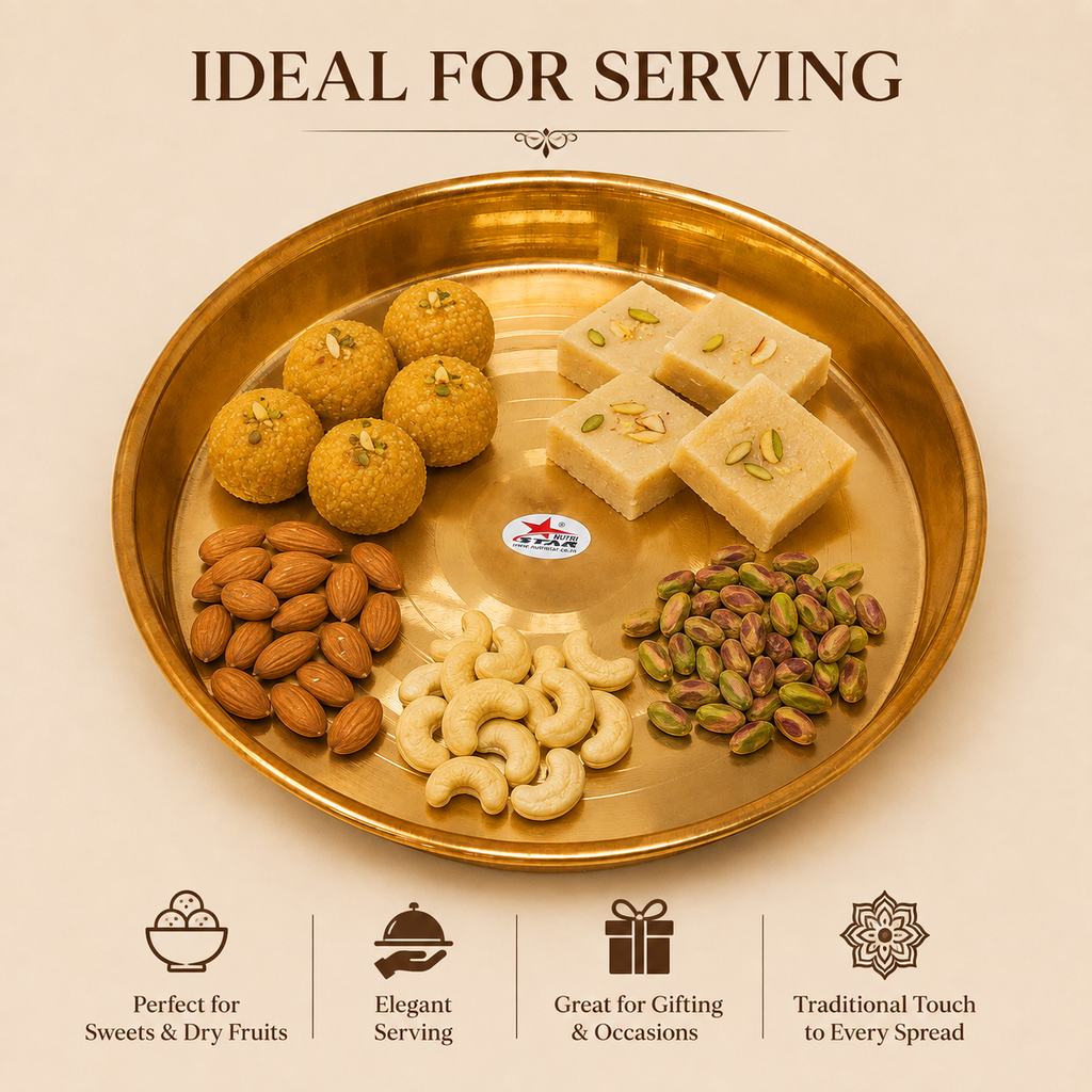 29 cm pure copper deep serving plate for sweets and dry fruits