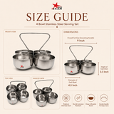 Stainless Steel 4 Piece Serving Bowls Set with Solid Handle, Serveware, Bowl Diameter 4.5 Inches and Height 3.5 Inches.