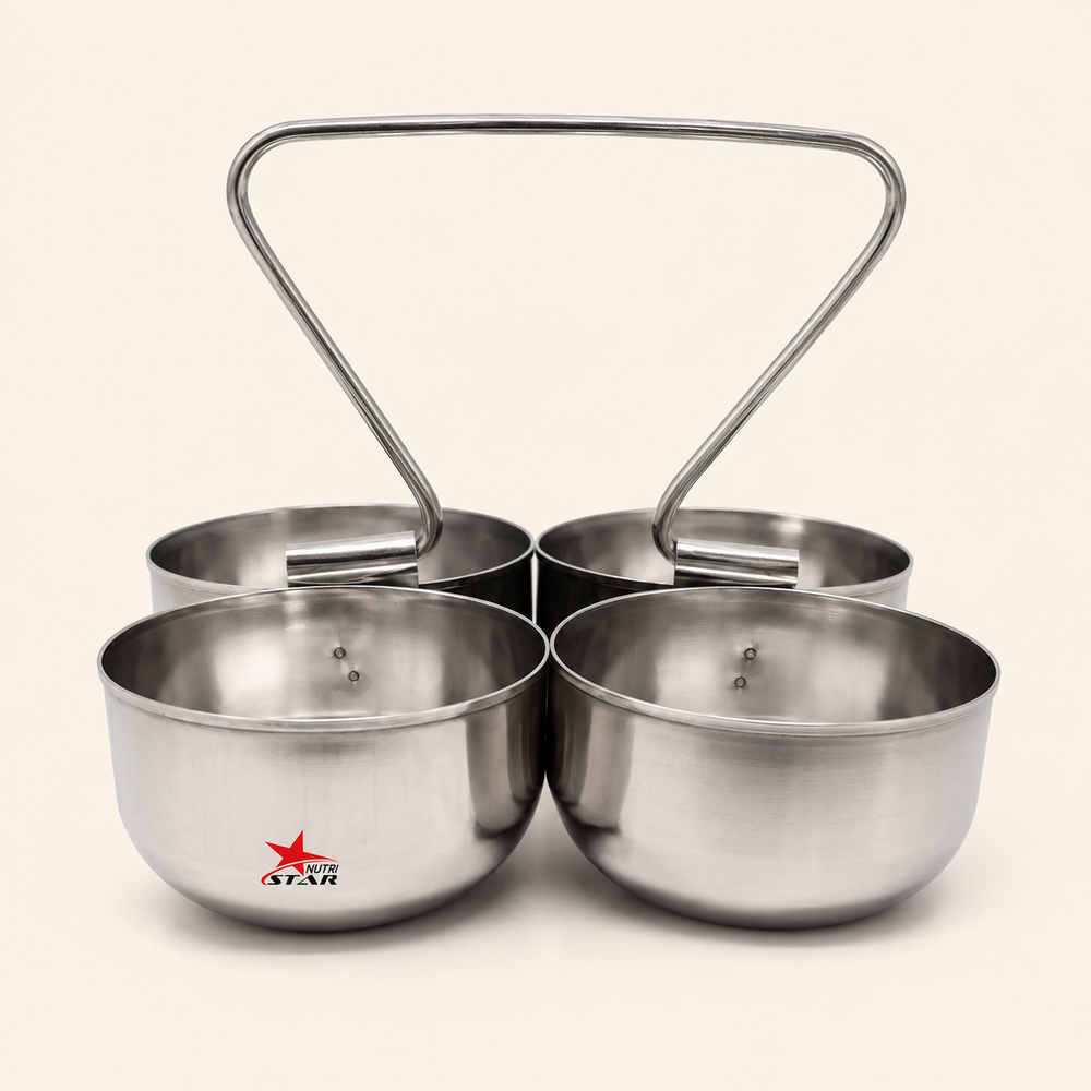 Stainless Steel 4 Piece Serving Bowls Set with Solid Handle, Serveware, Bowl Diameter 4.5 Inches and Height 3.5 Inches.
