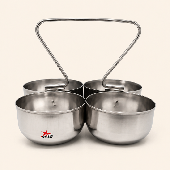 Stainless Steel 4 Piece Serving Bowls Set with Solid Handle, Serveware, Bowl Diameter 4.5 Inches and Height 3.5 Inches.