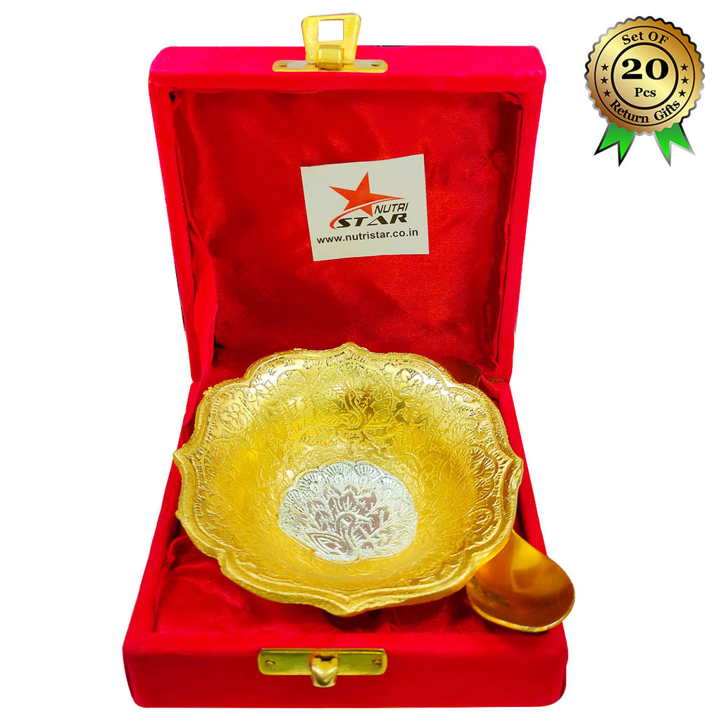 Fruit Bowl Gold Coated Silver Peacock Red Box (Set of 20)
