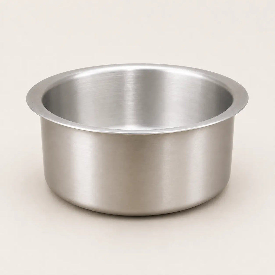 Nutristar aluminium cooking bowl with wide rim and brushed finish on off-white background