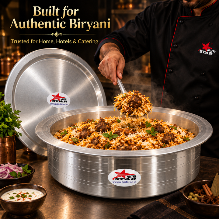 Heavy-Gauge Aluminium Biryani Handi with Collar &amp; Lid