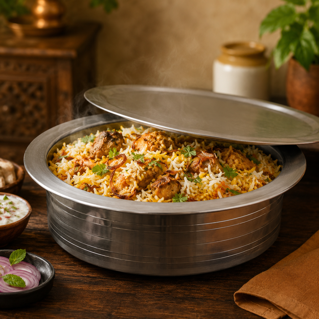 Heavy-Gauge Aluminium Biryani Handi with Collar &amp; Lid