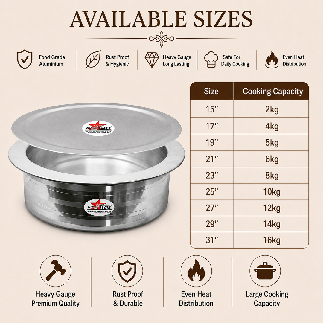 Heavy-Gauge Aluminium Biryani Handi with Collar &amp; Lid