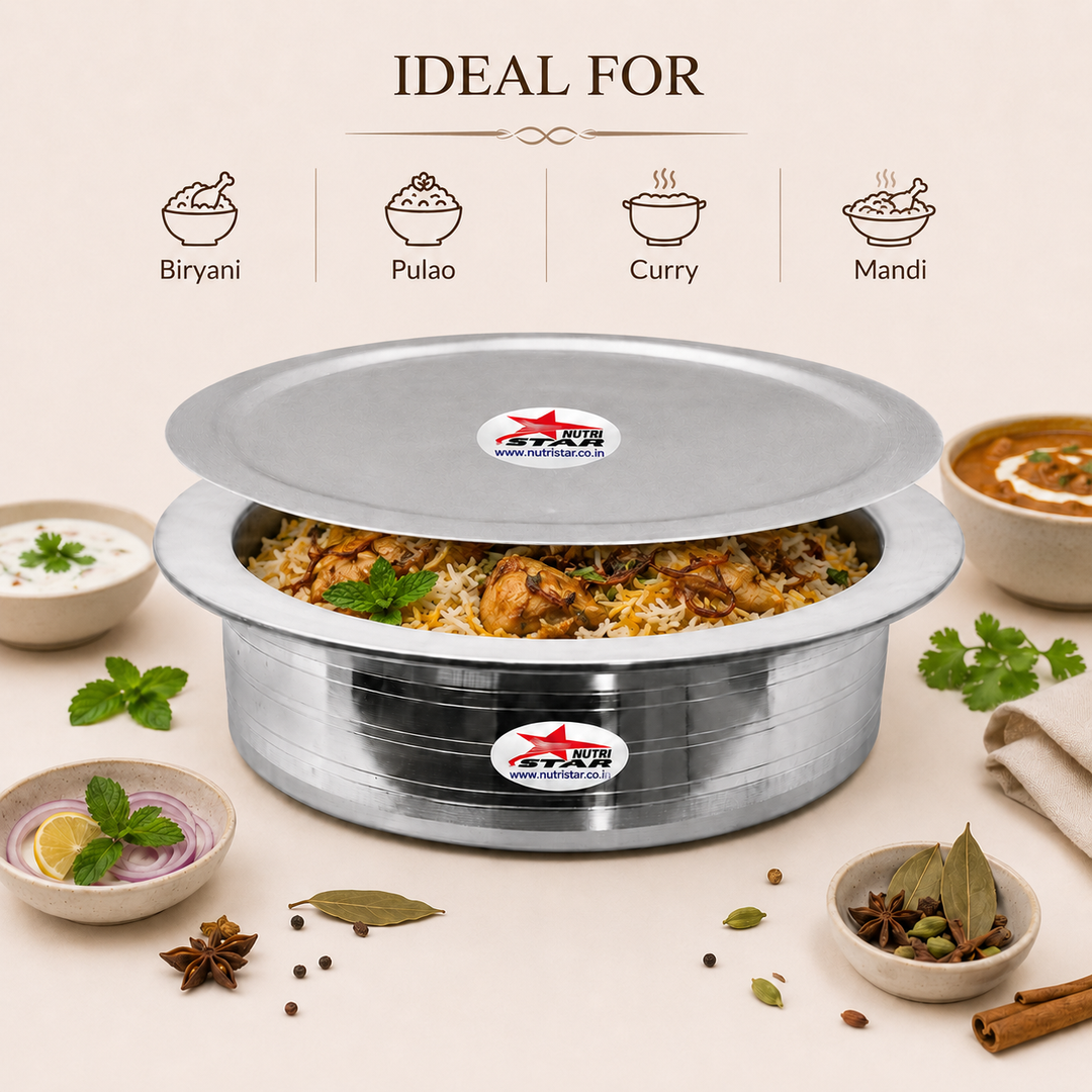 Heavy-Gauge Aluminium Biryani Handi with Collar &amp; Lid