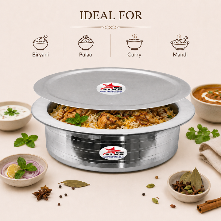 Heavy-Gauge Aluminium Biryani Handi with Collar &amp; Lid