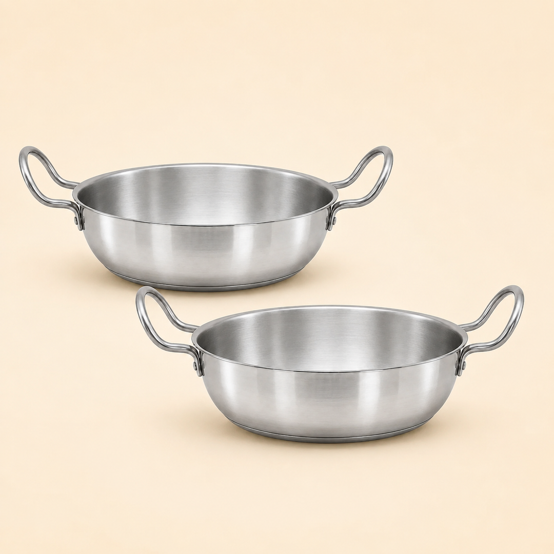 Aluminium Kadai | Deep Frying Kadai for Cooking-pack o f 2