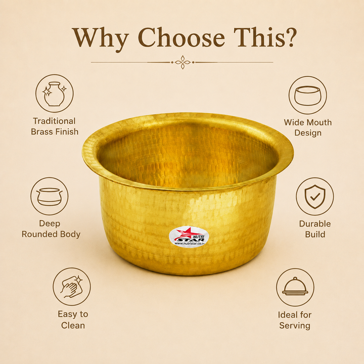 Bhagona, Brass Cooking Pot with Stainless Steel Lid, Hammered Tope or Patila. - uses