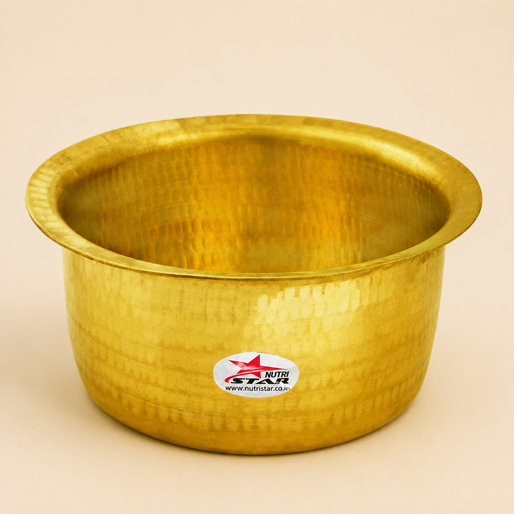 Bhagona, Brass Cooking Pot with Stainless Steel Lid, Hammered Tope or Patila.