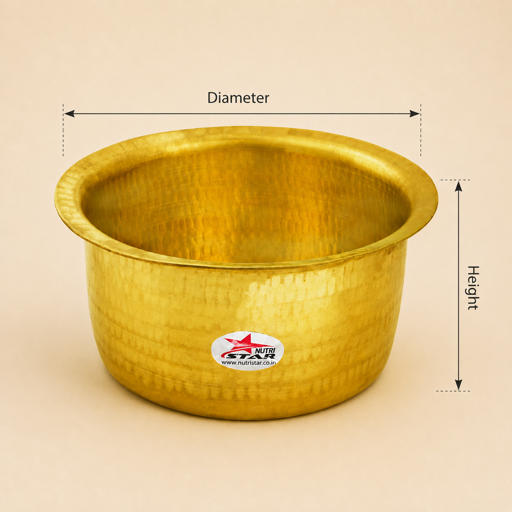 Bhagona, Brass Cooking Pot with Stainless Steel Lid, Hammered Tope or Patila.