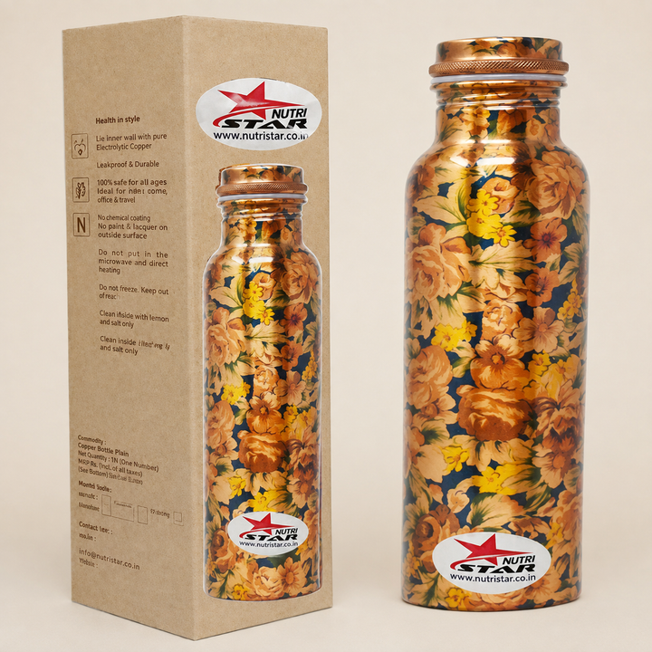 Nutristar designer floral copper water bottle 1 litre with screw cap