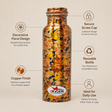 Nutristar designer floral copper water bottle 1 litre with screw cap