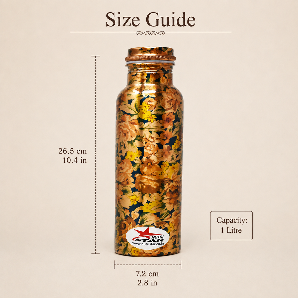 Nutristar designer floral copper water bottle 1 litre with screw cap