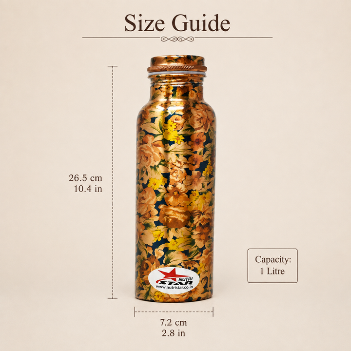 Nutristar designer floral copper water bottle 1 litre with screw cap