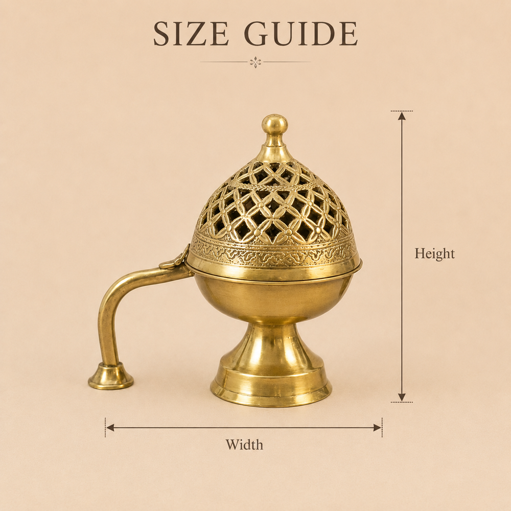 Nutristar brass dhoop dani and loban incense burner with decorative perforated dome lid, handle and smoke