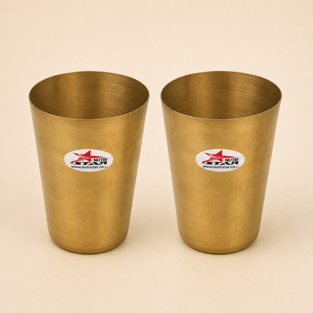 Nutristar plain brass drinking glass with polished golden finish and cylindrical tumbler design