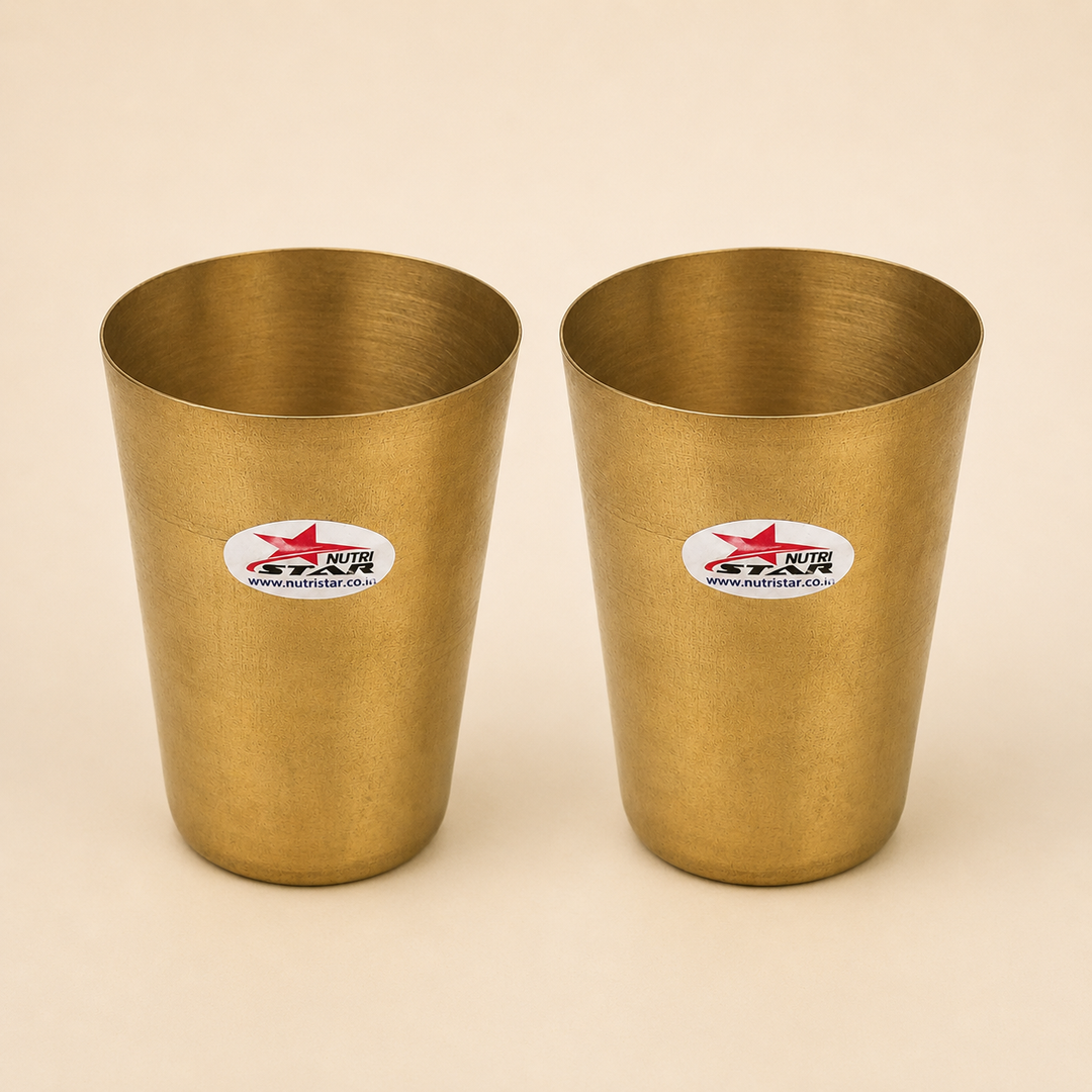 Nutristar plain brass drinking glass with polished golden finish and cylindrical tumbler design