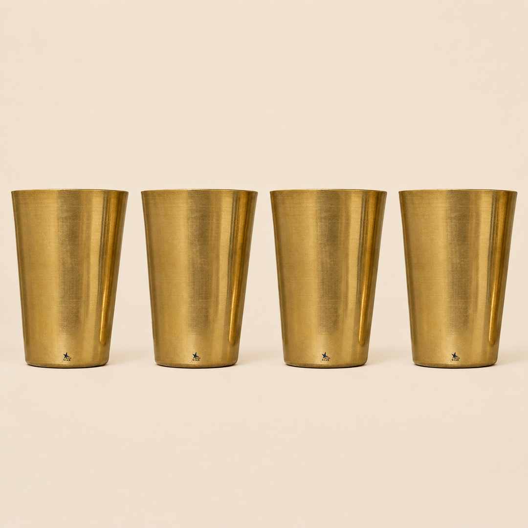 Nutristar 250 ml brass drinking glasses with polished golden finish