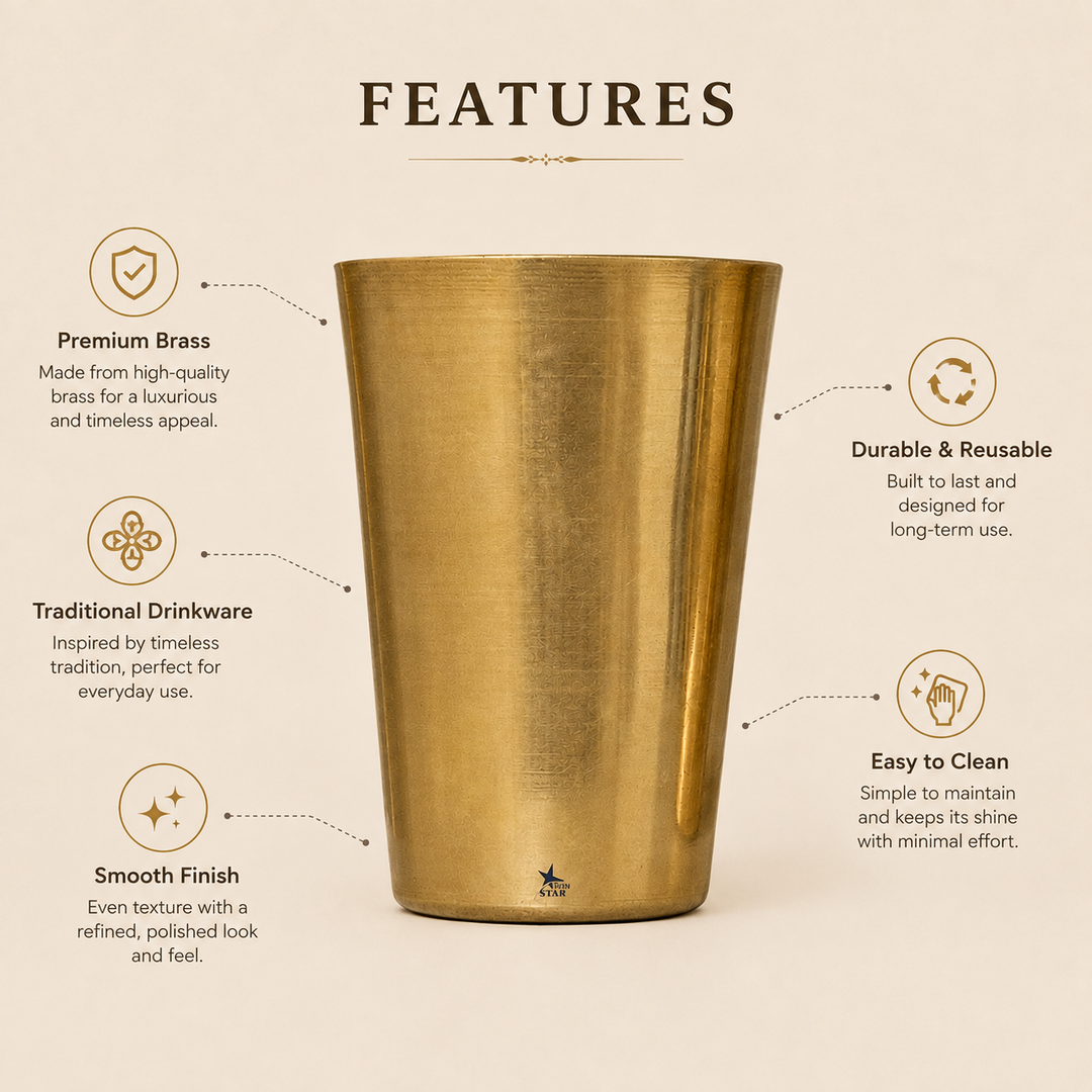Nutristar 250 ml brass drinking glasses with polished golden finish