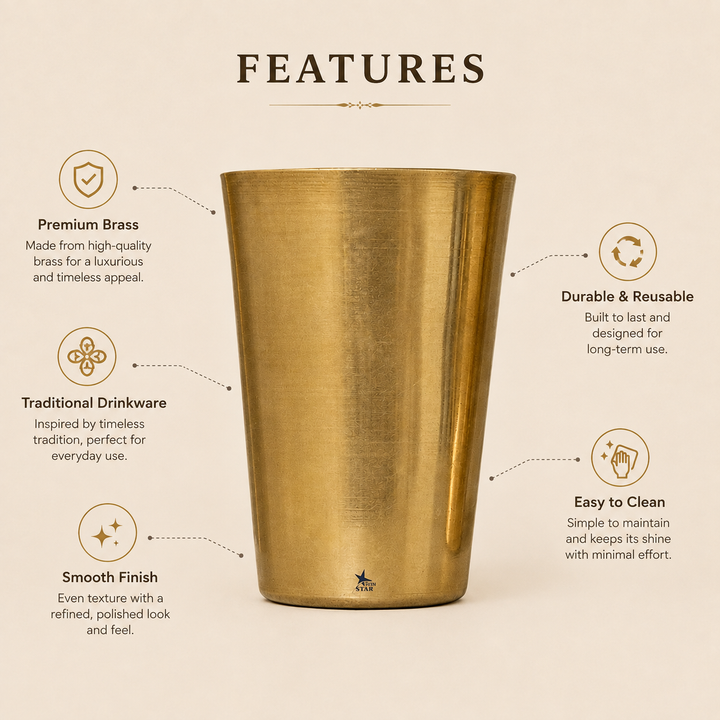 Nutristar 250 ml brass drinking glasses with polished golden finish
