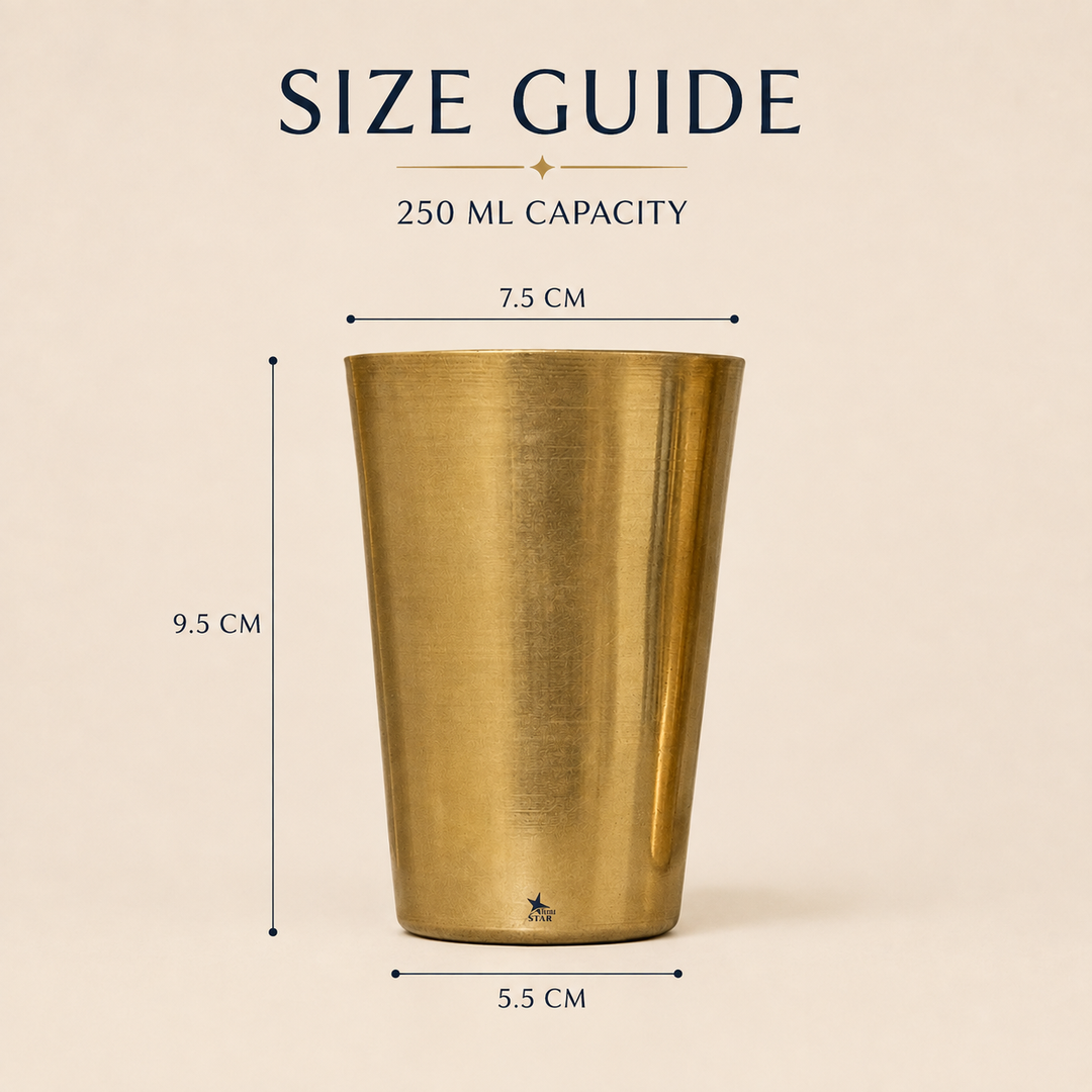 Nutristar 250 ml brass drinking glasses with polished golden finish