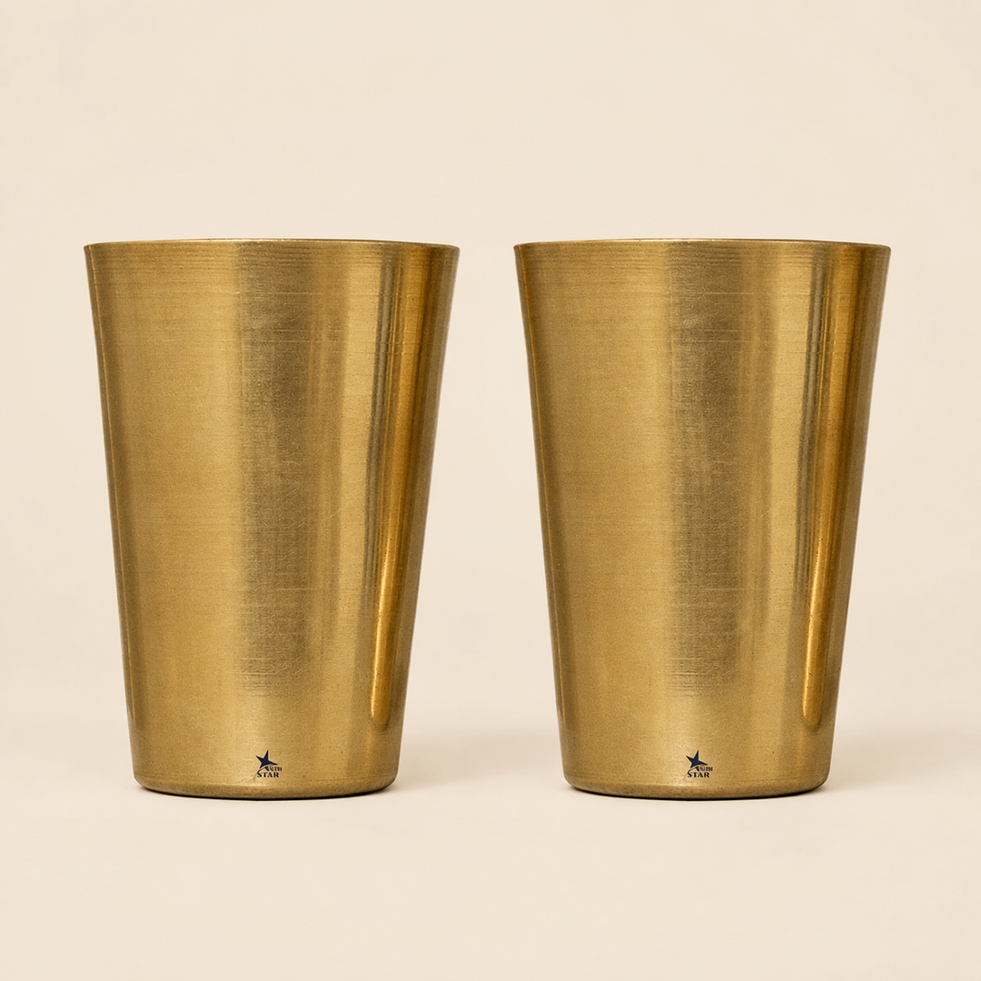 Nutristar 250 ml brass drinking glasses with polished golden finish