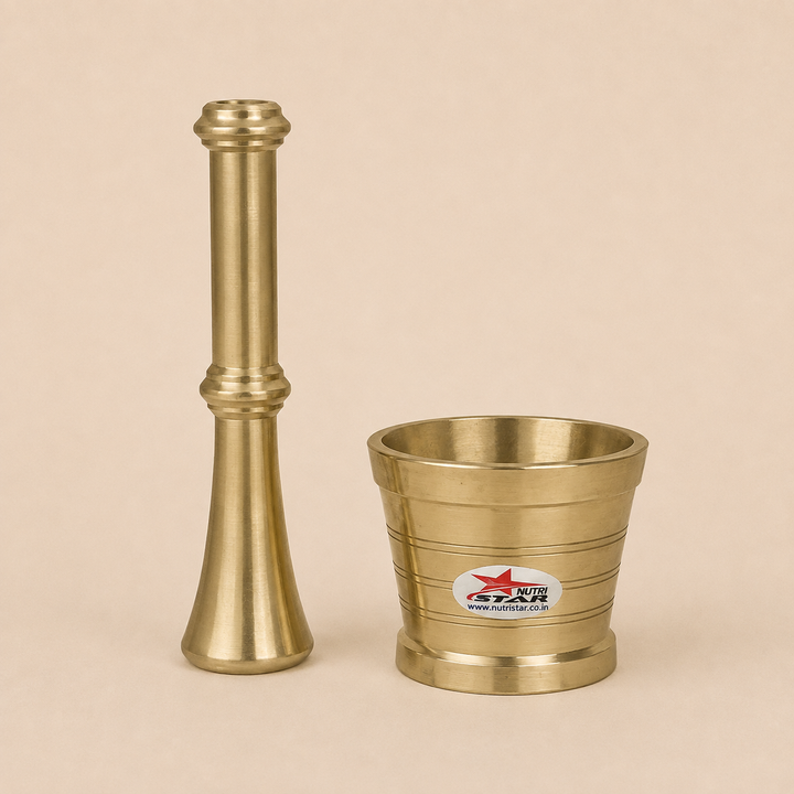 Nutristar brass mortar and pestle Khalbatta available in 3 inch, 3.5 inch and 4.5 inch sizes