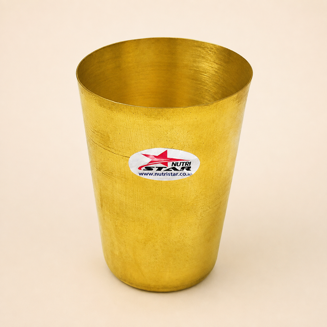 Nutristar plain brass drinking glass with polished golden finish and cylindrical tumbler design
