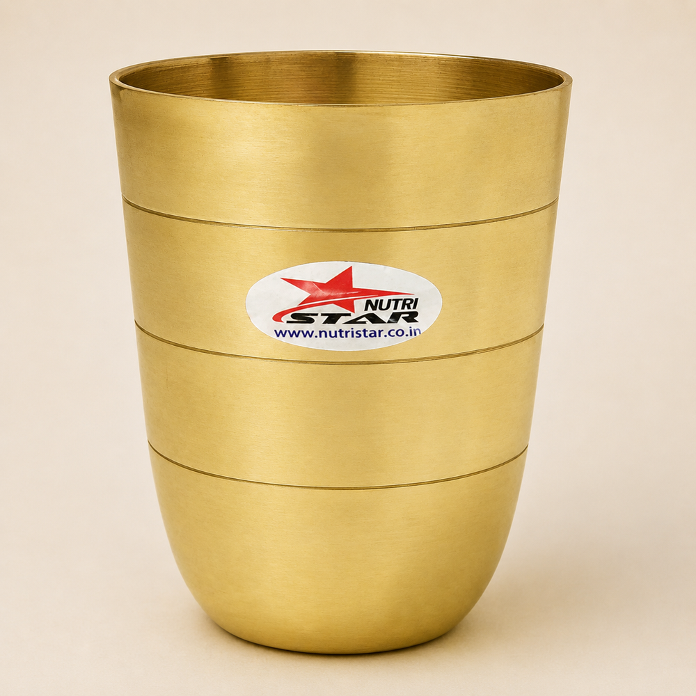 Nutristar brass drinking glass with polished golden finish and horizontal ring design
