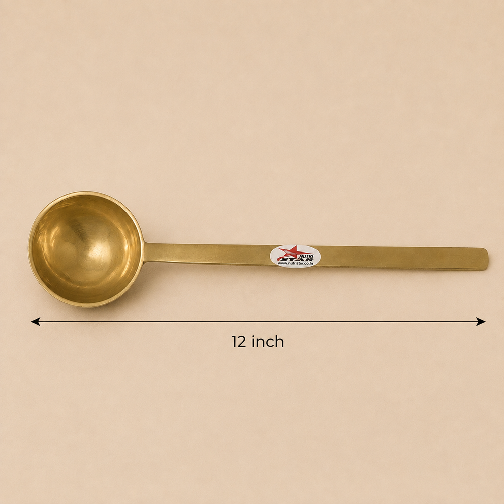 Nutristar brass serving ladle with deep round bowl and long handle for curry, dal and soup
