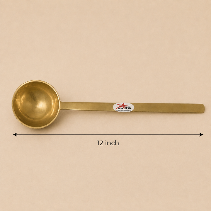 Nutristar brass serving ladle with deep round bowl and long handle for curry, dal and soup
