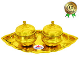 Kumkum box  Brass Double Sindoor box with Lids in a Leaf Plate, Return Gift (Set of 12)