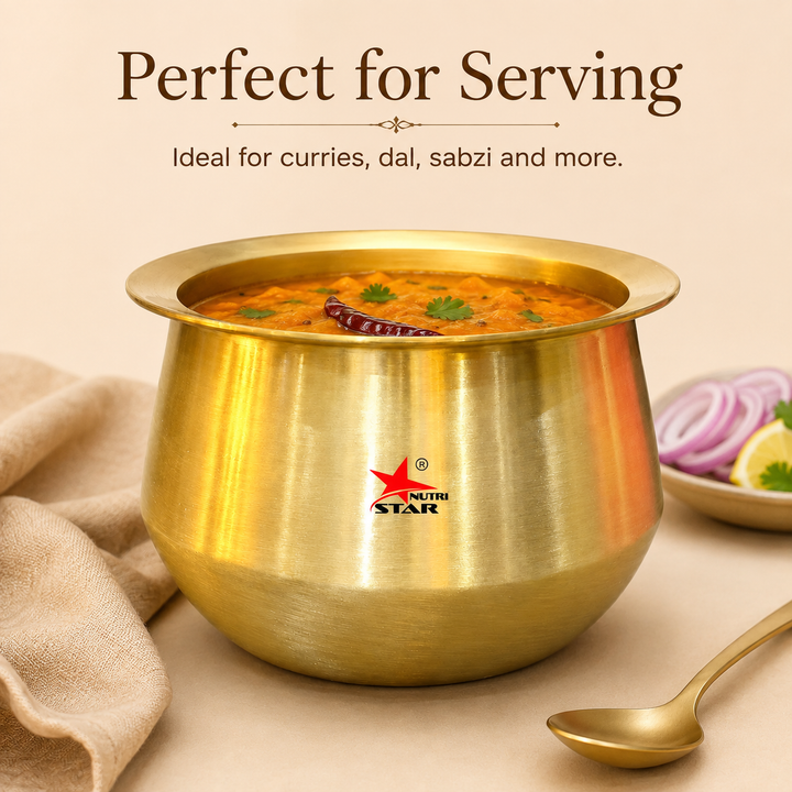 Bronze Dekchi, Kansa Cooking Pot, Colour Golden. - size guide