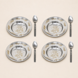 Nutristar Stainless Steel Floral Plate & Spoon Set – 13.5 cm Plate with 14 cm Spoon